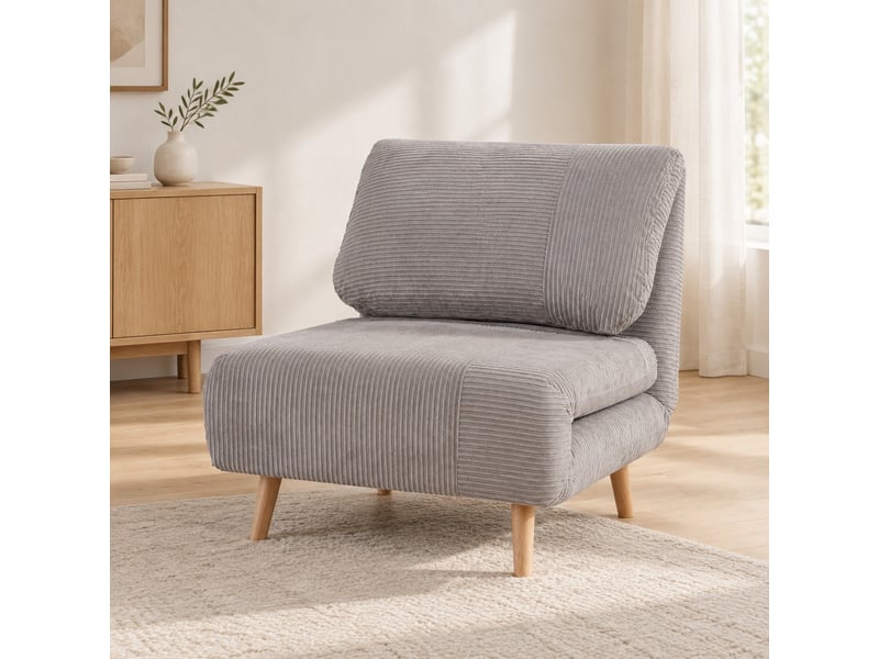  Fauteuil lit convertible,82x89x83 cm,dossier réglable,velours côtelé,gris clair  - Conforama B
