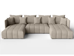 Canapé d'angle panoramique convertible AX LIVING VeliroU 6 places Velours marron avec coffre de rangement