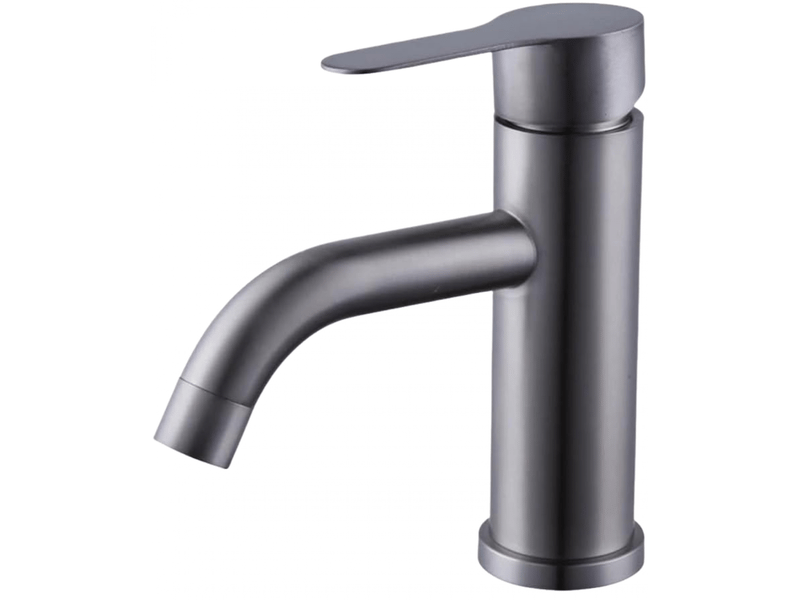  Robinet d'eau chaude et froide à levier unique, coude en acier inoxydable gris, trou unique pour eau chaude et froide  - Conforama E