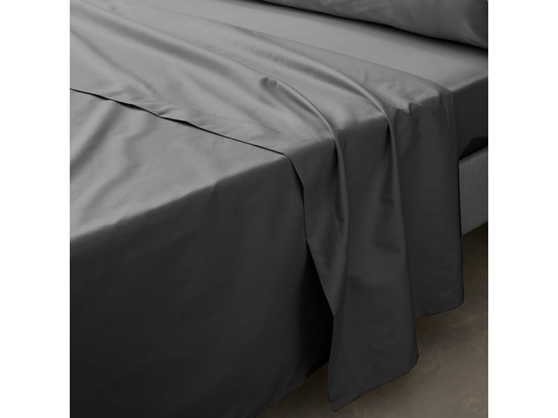 Ensemble literie 4 pièces drap plat 240 x 300 cm + drap housse 140x190 cm + 2 taies 63x63 cm percale 78 fils anthracite  - Conforama C