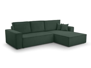 Canapé d'angle réversible convertible <strong>AX LIVING </strong> <strong>CedriaMini</strong> 4 places Velours côtelé vert avec coffre de rangement