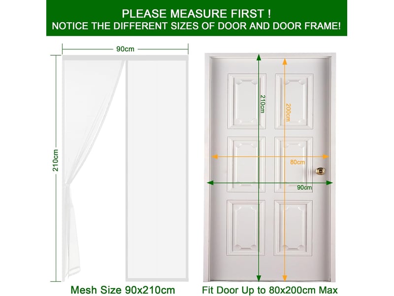  Rideau de porte magnétique moustiquaire – anti-moustiques et mouches, 210x90cm, blanc  - Conforama C