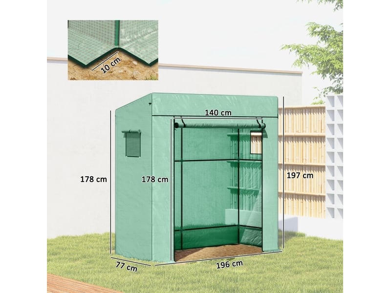  Serre de jardin 196x77x197 cm porte enroulable métal vert  - Conforama E