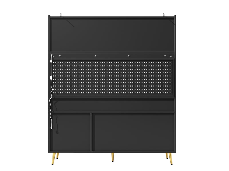  Buffet haut 145x39x171 cm noir en mdf, métal et verre, avec led et rangement  - Conforama E