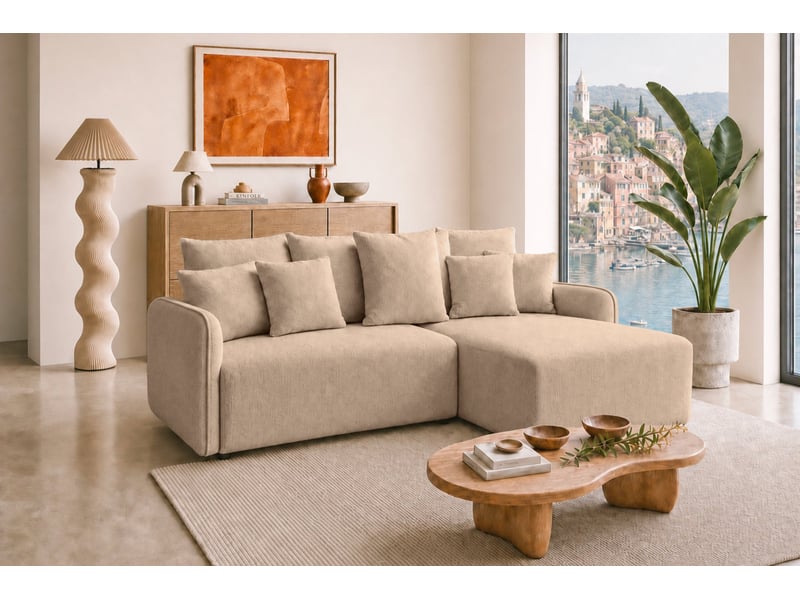  Portofino - canapé d'angle convertible tissu chenille 3 places café  - Conforama B