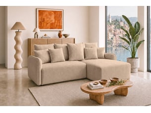 Canapé d'angle réversible convertible CASANOVA 3 places Tissu marron avec coffre de rangement
