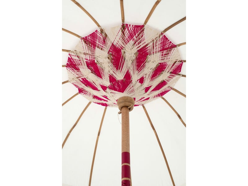 Parasol rond à franges flavie 180cm écru &amp; rose  - Conforama C