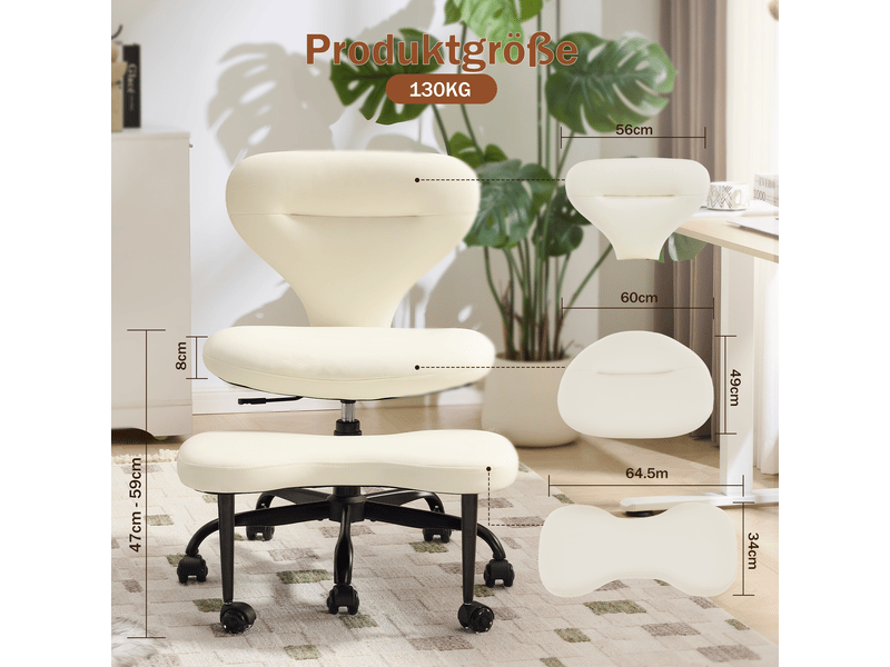  Chaise de bureau avec repose-pieds 67x80x84 cm, sans accoudoirs, blanc  - Conforama D