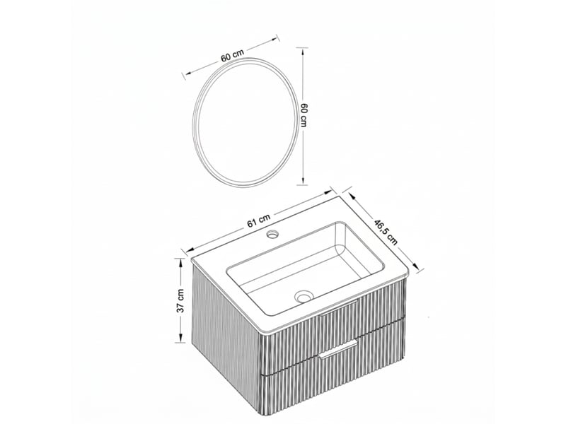 Meuble de salle de bain suspendu 60 cm miroir led rond avec fonction anti-buée vasque blanc - Conforama E