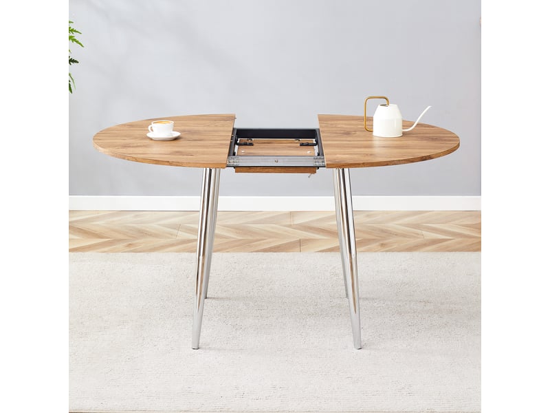  Table à manger ronde extensible 107 à 137x75 cm transformable en ovale plateau mdf pieds métal effet bois BUBBLY - Conforama E