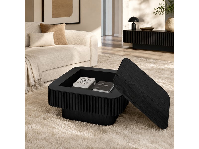 Table basse carrée 75x75 cm, noir, avec coffre Fay Lum - Conforama B