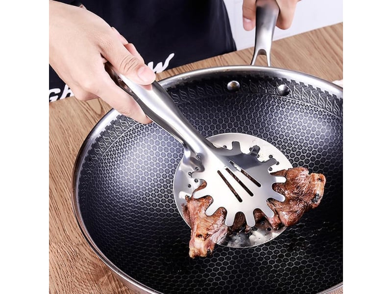 Pince inox cuisine 12.20in multifonctionnelle à drainage d'huile pour barbecue friture cuisson maison restaurant ergonomique No Commercial reference - Conforama B