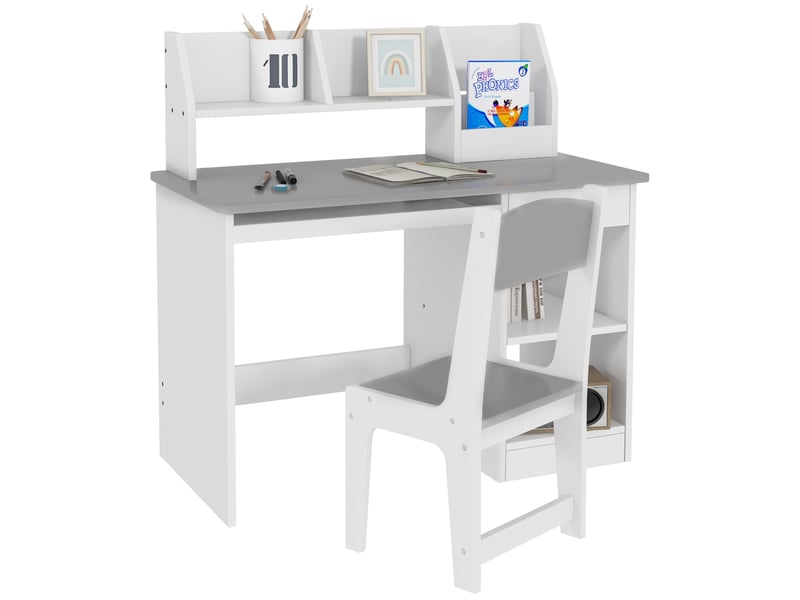  Bureau enfant avec chaise et rangements gris et blanc 90 x 45 x 90 cm  - Conforama B
