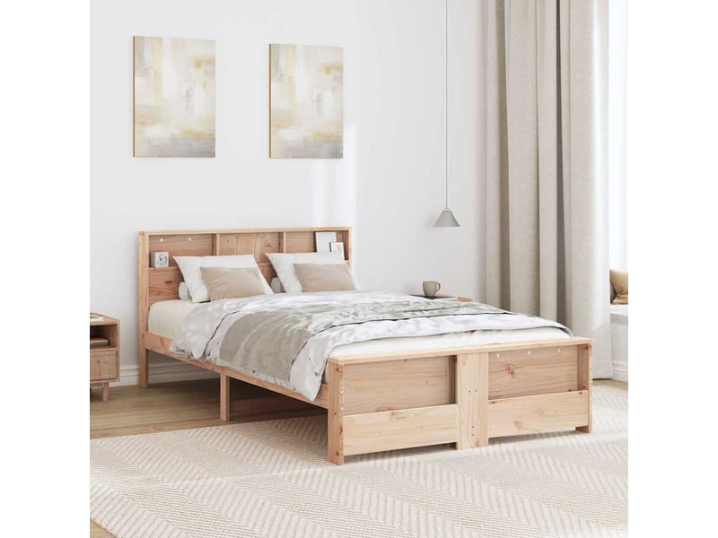 Lit double- lit adulte - cadre de lit avec étagère marron 135 x 190 cm pin massif - Conforama B