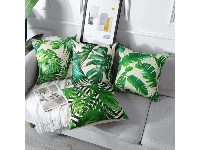 Lot de 4 housse de coussin - extérieur housse de coussin, lot de 4 imperméable plante tropicale verte motif canapé taie d'oreiller pour patio jardin salon chambre décoration, 45x4, 45 x 45 cm - Conforama B