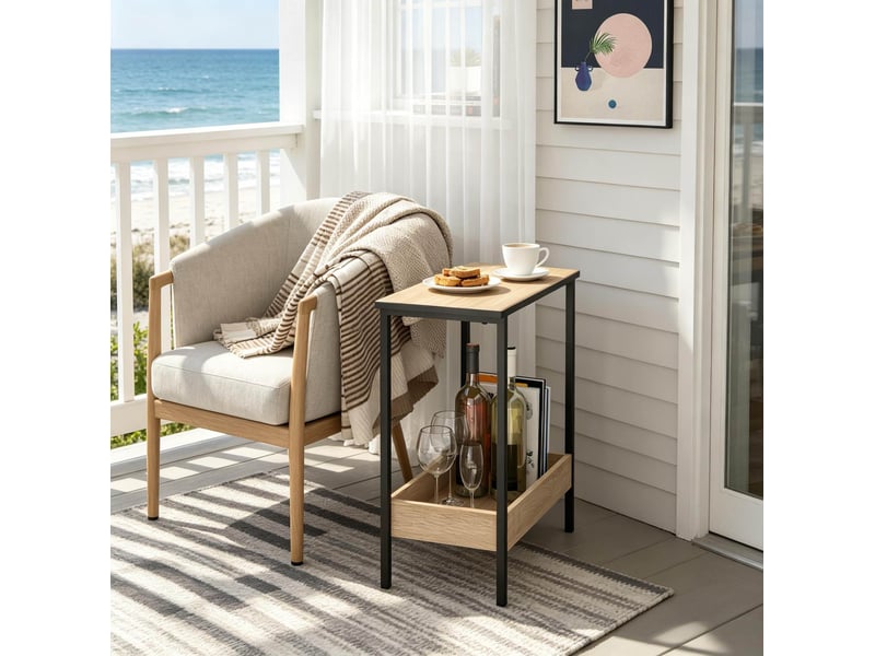  Table d'appoint 50x25x55 cm à deux niveaux métal noir chêne clair  - Conforama E