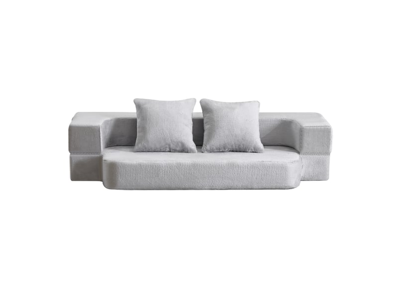  Canapé droit 2 places gris clair moderne avec coussins confortable salon chambre  - Conforama A