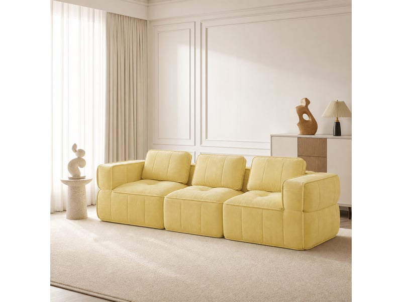  Canapé 3 places, revêtement en tissu, sans assemblage, jaune  - Conforama B