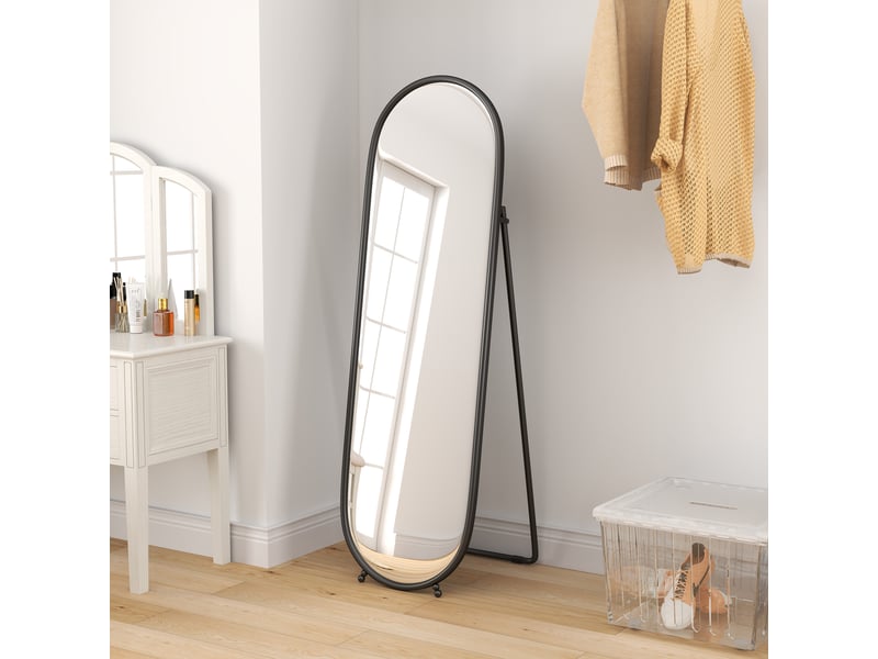 Grand miroir sur pied, miroir ovale, cadre en métal noir, avec support pour entrée, chambre, dressing, 40 x 160 cm  - Conforama D