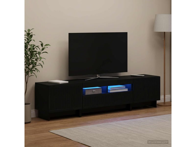  Meuble tv - banc tv - meuble de rangement led 5 pièces noir bois d'ingénierie  - Conforama C