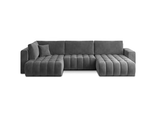Canapé d'angle bonita convertible 6 places gris foncé effet velours – droit – 350x175cm