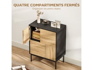 Buffet salon meuble de rangement armoire de cuisine portes à pousser et 4 placards 60 x 35 x 78 cm style moderne, noir