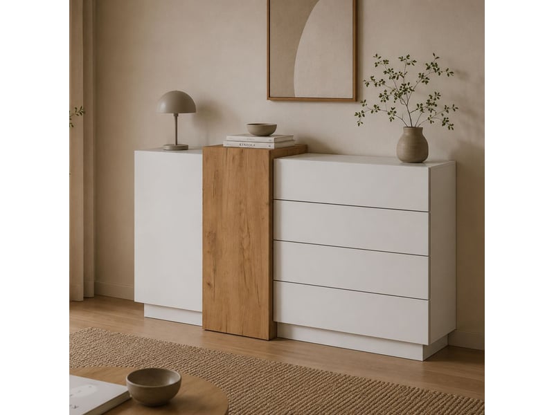  Buffet hadarari, commode 4 tiroirs, 160x45x94h cm blanc Hadarari - Conforama B