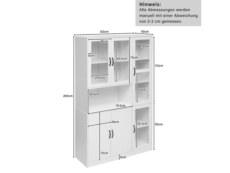 Bibliothèque vitrine avec led, 9 espaces et étagères réglables - lpospi - portes en verre mdf blanc 120 × 40 × 200 cm - Conforama D