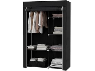 Armoire penderie en tissu noir 103 x 43 x 162,5 cm, 6 étagères et tringle