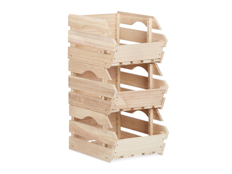  Lot de 3 boîtes empilables universelles rangement cuisine chambre 30 x 20 x 15 cm en bois naturel 13_0004319  - Conforama A