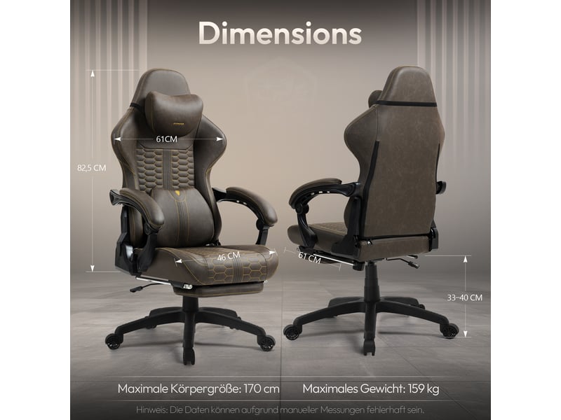  Fauteuil gaming grande taille – similicuir pu – massage – repose-pieds – charge maximale 180 kg – gris  - Conforama E