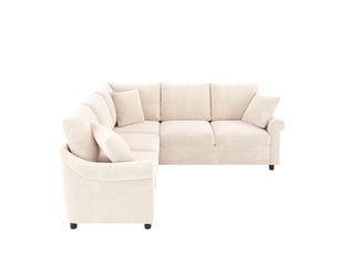 Canapé d'angle 5 places en forme de l 217x217x83 cm - avec 3 coussins décoratifs - tissu chenille - beige