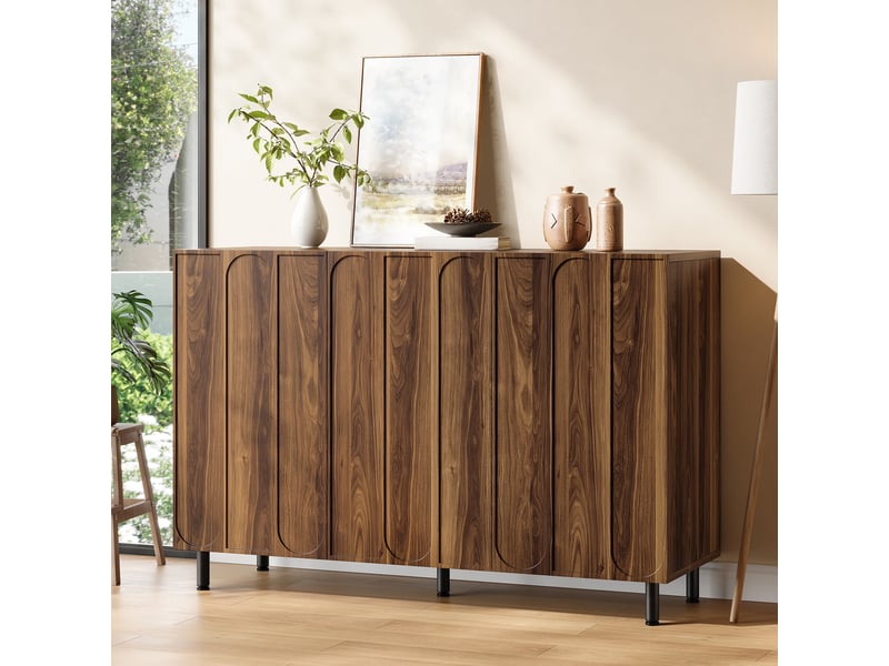  Meuble à chaussures buffet 3 portes 120x37x80 cm mdf noyer mat avec étagères réglables  - Conforama W