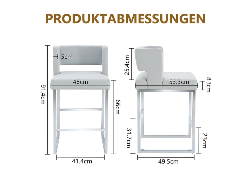  Lot de 2 tabourets de bar en similicuir pu gris clair, pieds en métal W3658P358551 - Conforama C