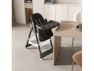 Chaise haute bébé pliable 53x76x95 cm, roulettes avec frein, réglable 5 hauteurs, chaise bébé compacte, pu, noir