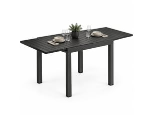 Table de jardin extensible pour 4 à 6 personnes, avec rallonge automatique et plateau à lattes, aluminium, noir