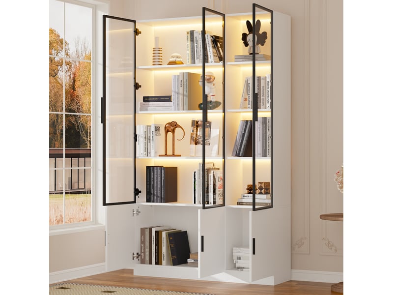  Vitrine 120x32x200 cm 6 portes led mdf blanc  - Conforama C