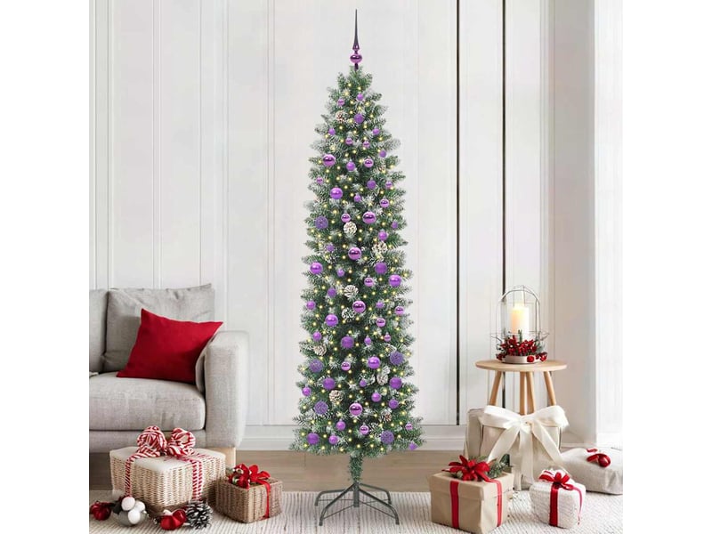  Sapin de noël, arbre de noël artificiel slim vert et blanc 210 cm shl4786  - Conforama B