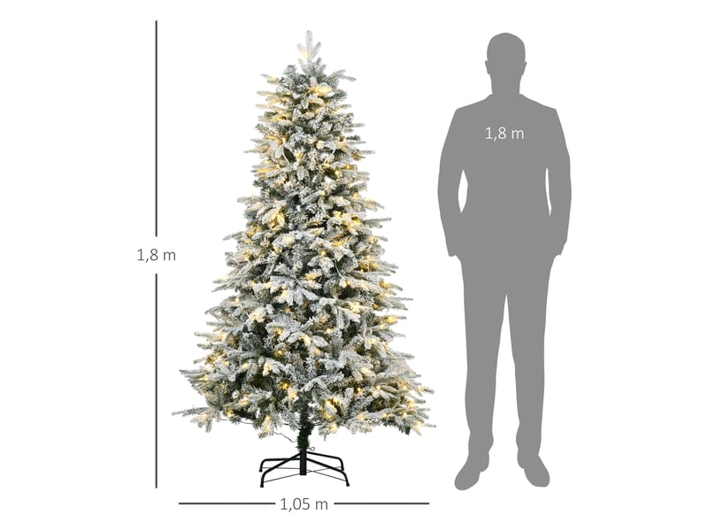  Sapin de noël artificiel, avec neige artificielle et lumières led, 180 cm, vert et blanc  - Conforama C