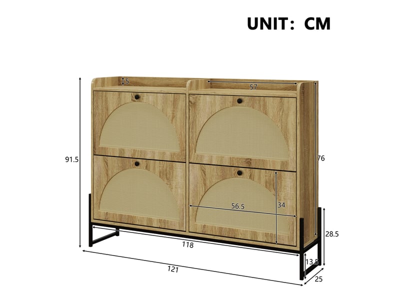  Meuble à chaussures étroit à 4 portes abattantes, finition bois naturel  - Conforama E