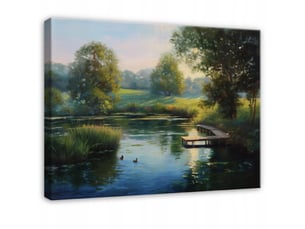 Tableau décoration murale impression sur toile  lac forêt vert - 60x40 cm - tableau décoration murale chambre et salon