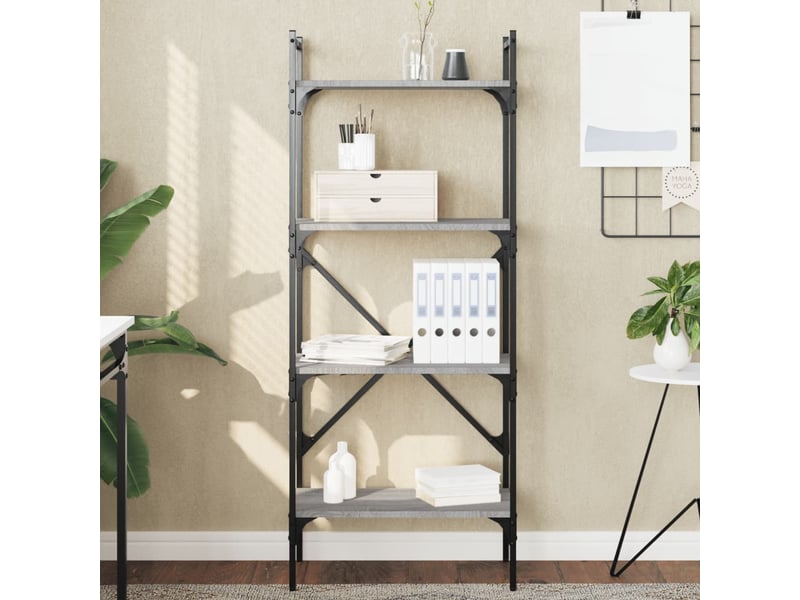  Bibliothèque à 4 niveaux, armoire à livres sonoma gris 56x31,5x138,5 cm  - Conforama B