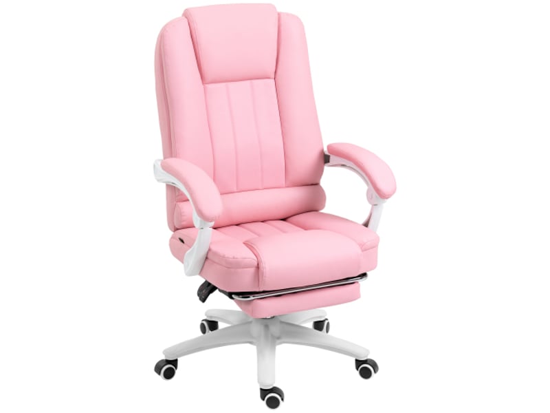 Chaise de bureau avec repose-pieds, inclinable, à roulettes, similicuir rose, réglable en hauteur - Conforama A