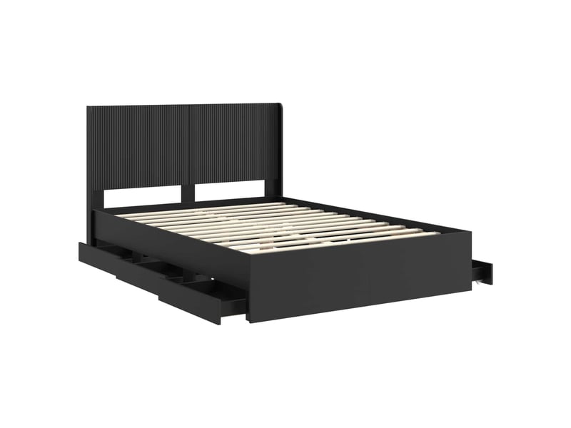  Lit double- lit adulte -  cadre de lit avec rangement et tête de lit noir 150 x 200 cm  - Conforama D