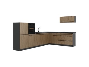 Vicco cuisine en angle, chêne artisananthracite, 327 x cm plan de travail anthracite
