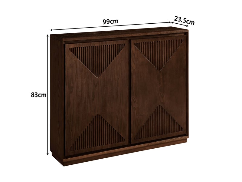  Buffet rangement intégré format étroit forme en v style mid-century modern bois de noyer foncé  - Conforama C