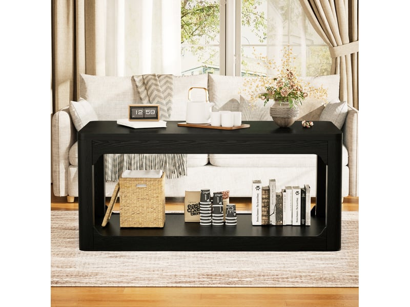  Table basse 100 x 50 cm noire en mdf, 2 niveaux de rangement, plateau 3 cm  - Conforama D