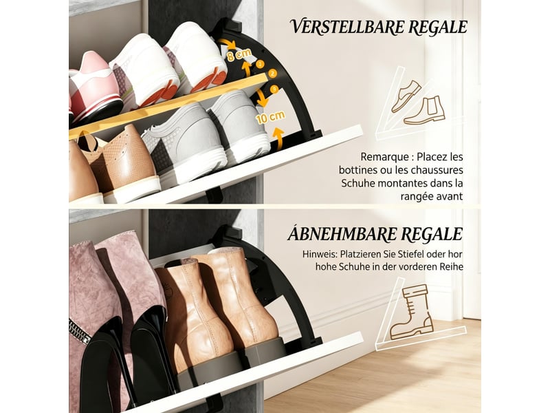  Meuble à chaussures 2 portes basculantes et 3 niches blanc et gris 83 x 24 x 90.5 cm T5828P577927 - Conforama E
