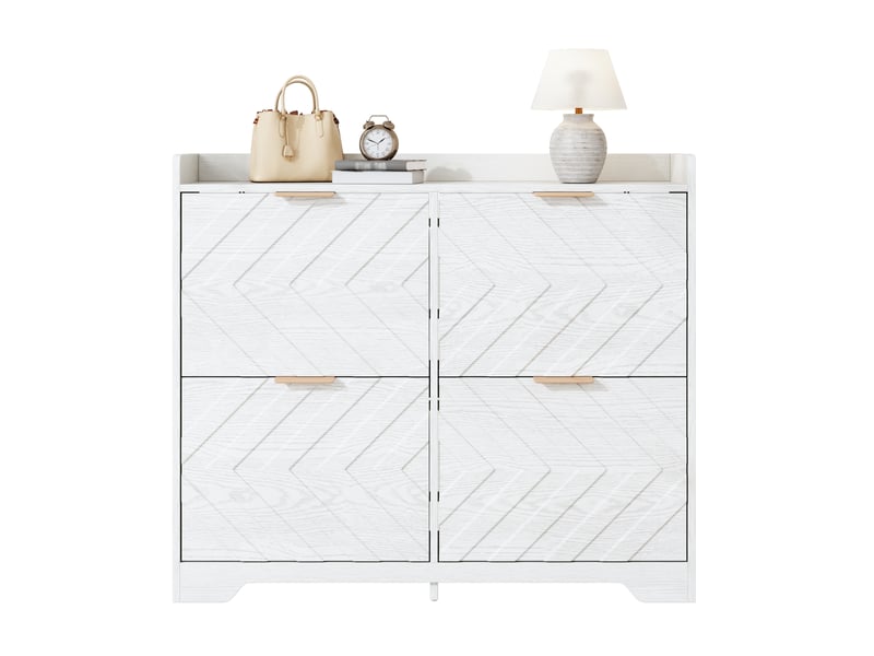  Rangement à chaussures 4 compartiments, façade en relief 3d, plateau dessus, gain de place, meuble d'entrée en bois blanc BUYDEEMEUS - Conforama A