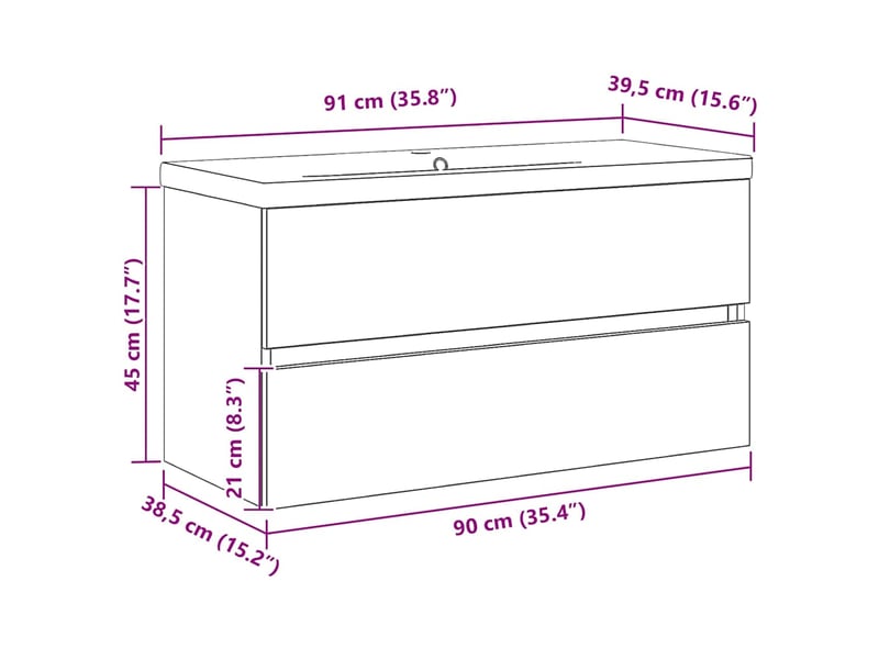  Meuble de lavabo de salle de bain, armoire de bain chêne noir 90 x 39 x 62 cm cf65544  - Conforama E